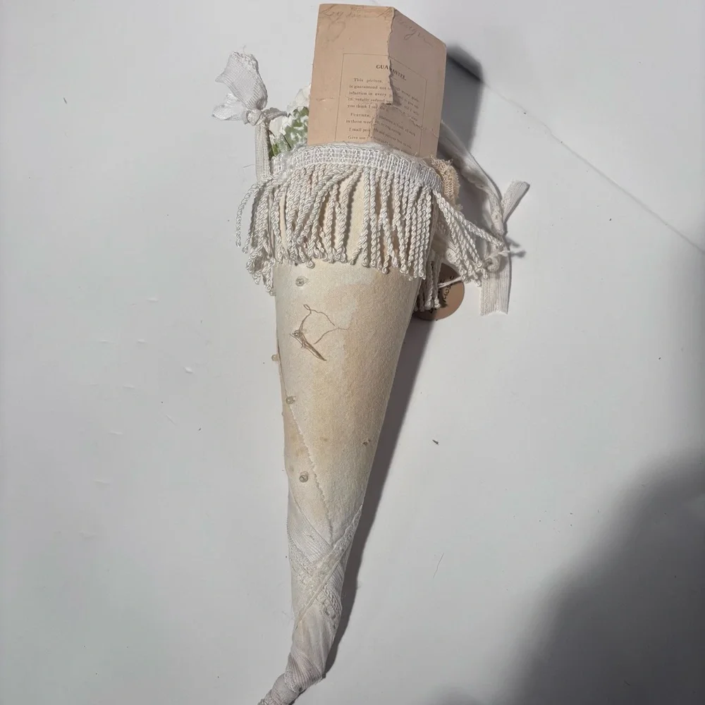Handmade Victorian Cone Tussie Mussie with Vintage Baby Photo & Shoe Shabby Chic